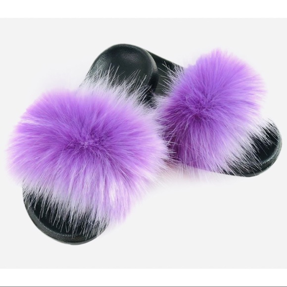 Lavender Purple Fur Slide Slippers - Picture 3 of 4